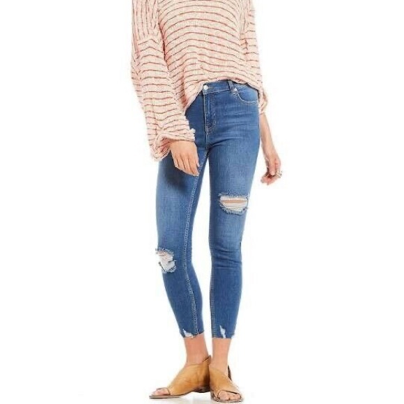 Free People Distressed Sharkbite Skinny Jeans 27 - Picture 1 of 8
